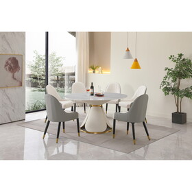 53 inch Modern sintered stone round dining table with stainless steel base with 6 pcs chairs W509S00090