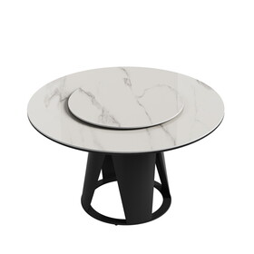 59"Modern Sintered stone dining table with 35.4" round turntable for 6-8 person with wood and metal exquisite pedestal(only table) W509S00112