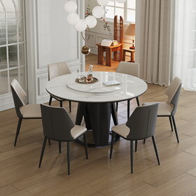 59"Modern Sintered stone dining table with 35.4" round turntable for 6 person with wood and metal exquisite pedestal with 6 pcs chairs . W509S00113