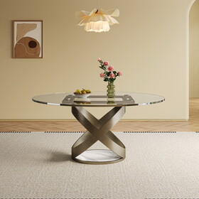 51.1-inch Round Glass Top Dining Table with Carbon Steel Legs (only table) W509S00115