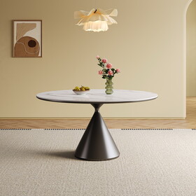 53.1-inch Round Dining Table with Artificial Stone Top & Stainless Steel Base - Modern and Durable Design for Dining Room or Kitchen W509S00118