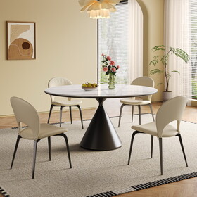 53.1-inch Round Dining Table with Artificial Stone Top & Stainless Steel Base with 4pcs Chairs - Modern and Durable Design for Dining Room or Kitchen W509S00119