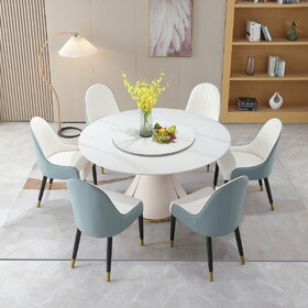 59.05"Modern Sintered stone dining table with 31.5" round turntable with 6pcs Chairs. W509S00121