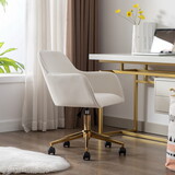 Modern Velvet Fabric Material Adjustable Height 360 revolving Home Office Chair with Gold Metal Legs and Universal Wheels for Indoor,Ivory