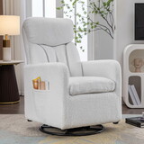 022-Teddy Fabric Swivel Rocking Chair Gilder Chair with Pocket,White W527128335
