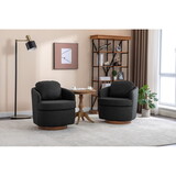 035-Linen Fabric Swivel Accent Chair with Soild Wood Round Brown Base Leg,Dark Gray W527134461