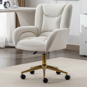 005-Velvet Fabric 360 Swivel Home Office Chair with Gold Metal Base and Universal Wheels, Ivory W527134472