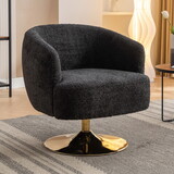 048-Chenille Fabric Accent Swivel Chair with Gold Metal Round Base, Black W527142879
