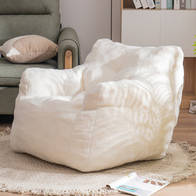 Soft Tufted Foam Bean Bag Chair with Teddy Fabric Ivory W52741087