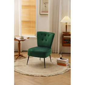Tufted Back Green Velvet Fabric Farmhouse Slipper Chair Accent Chair with Black Metal Legs for Dining Room Living Room Bedroom W52741632