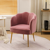 Pink Shell Shape Velvet Fabric Armchair Accent Chair with Gold Legs for Living Room and Bedroom W52741814