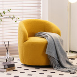 Yellow Teddy Fabric Swivel Accent Armchair Barrel Chair with Black Powder Coating Metal Ring W52742326