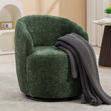 037-Chenille Fabric Swivel Accent Armchair Barrel Chair with Black Powder Coating Metal Ring,Green W527122441