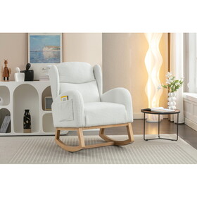 049-Teddy Fabric Rocking Chair with Packet Wood Legs,Ivory W527P147427