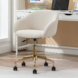 047-Mesh Fabric Home Office 360°Swivel Chair Adjustable Height with Gold Metal Base,Beige