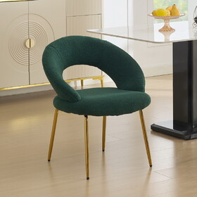 061-Set of 1 Teddy Fabric Dining Chairs with Curved Backrest and Golden Metal Legs for Kitchen or Dining Room,Green