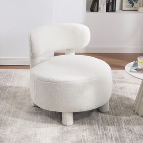 063-Teddy Fabric armless accent chair with curved backrest and solid wood legs upholstered chair slipper side chair for primary living space bedroom vanity room or reading room,White