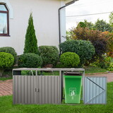 Garbage Bin Shed Stores 3 Trash Cans Metal Outdoor Bin Shed for Garbage Storage,Stainless Galvanized Steel, Bin Shed for Garden Yard Lawn,Grey W540133641