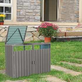 Garbage Bin Shed Stores 2 Trash Cans Metal Outdoor Bin Shed for Garbage Storage,Stainless Galvanized Steel, Bin Shed for Garden Yard Lawn,Grey W540133888
