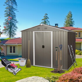 6ft x 8ft Outdoor Metal Storage Shed with Floor Base,Gray W540P146752