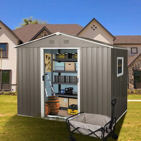 6ft x 8ft Outdoor Metal Storage Shed with Window Grey W540P146761