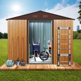 6ft x 8ft Outdoor Metal Storage Shed with Floor Base,Coffee