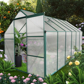 6x12 FT Polycarbonate Greenhouse Raised Base and Anchor Aluminum Heavy Duty Walk-in Greenhouses for Outdoor Backyard in All Season W540S00005
