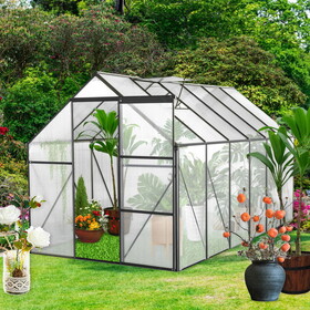 6x12 FT Polycarbonate Greenhouse Raised Base and Anchor Aluminum Heavy Duty Walk-in Greenhouses for Outdoor Backyard in All Season,Black W540S00018