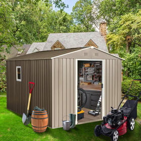 10ft x 8ft Outdoor Metal Storage Shed with Metal Floor Base,with Window,Grey W540S00022