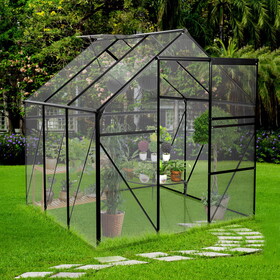 6X6FT-Green Double Door Polycarbonate Greenhouse Raised Base and Anchor Aluminum Heavy Duty Walk-in Greenhouses for Outdoor Backyard in All Season W540S00027