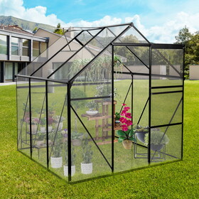 6X6FT-Black Double Door Polycarbonate Greenhouse Raised Base and Anchor Aluminum Heavy Duty Walk-in Greenhouses for Outdoor Backyard in All Season W540S00028