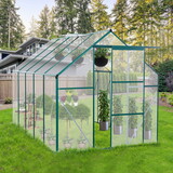 6x10FT Double Door Polycarbonate Greenhouse Raised Base and Anchor Aluminum Heavy Duty Walk-in Greenhouses for Outdoor Backyard in All Season, Green W540S00031