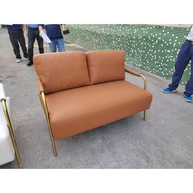 Small Sofa Seater Pet Friendly Fabric Upholstered Loveseat 2-seater Couch with Removable Back Cushion and Metal Leg, Modern Couches for Small Spaces Living Room, Bedroom, Apartment, Brown W542P150105