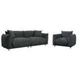 3+1 Oversized Loveseat Sofa for Living Room, Sherpa Sofa with Metal Legs, 3 Seater Sofa, Solid Wood Frame Couch with 2 Pillows, for Apartment Office Living Room Dark Grey