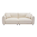 Oversized Loveseat Sofa for Living Room, Sherpa Sofa with Metal Legs, 3 Seater Sofa, Solid Wood Frame Couch with 2 Pillows, for Apartment Office Living Room Beige W542S00044