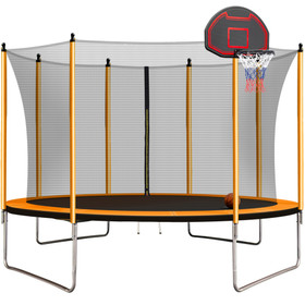 10FT Trampoline with Basketball Hoop Inflator and Ladder(Inner Safety Enclosure) Orange W55033650
