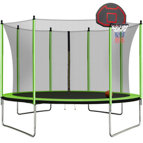10FT Trampoline with Basketball Hoop Inflator and Ladder(Inner Safety Enclosure) Green W55033652