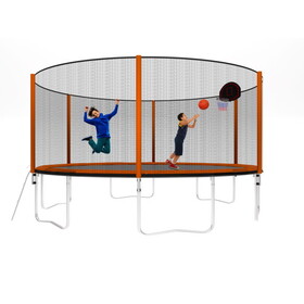14FT Powder-coated Advanced Trampoline with Basketball Hoop Inflator and Ladder(Outer Safety Enclosure) Orange W550P184997