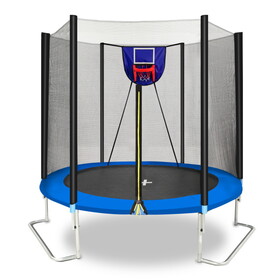 YC 8FT Trampoline Outer Net with Soft Basketball board, ball and inflator(Blue) W550P190979