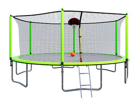 15FT Trampoline with Basketball Hoop Inflator and Ladder(Inner Safety Enclosure) Green W550S00010