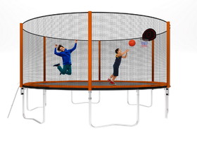 14FT Powder-coated Advanced Trampoline with Basketball Hoop Inflator and Ladder(Outer Safety Enclosure) Orange W550S00014