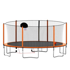 16FT Trampoline with Basketball Hoop pump and Ladder(Inner Safety Enclosure) with soccer goal orange W550S00020