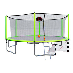 16FT Trampoline with Basketball Hoop pump and Ladder(Inner Safety Enclosure) with soccer goal Green W550S00062