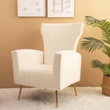 Velvet Accent Chair, Wingback Arm Chair with Gold Legs, Upholstered Single Sofa for Living Room Bedroom, White W56140037