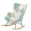 Accent Rocking Chair, Mid Century Fabric Rocker Chair with Wood Legs and Patchwork Linen for Livingroom Bedroom W56141236