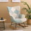 Accent Rocking Chair, Mid Century Fabric Rocker Chair with Wood Legs and Patchwork Linen for Livingroom Bedroom W56141236