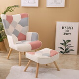 Accent Chair with Ottoman, Living Room Chair and Ottoman Set, Comfy Side Armchair for Bedroom, Creative Splicing Cloth Surface W56141239