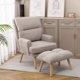 Accent Chair with Ottoman Set, Fabric Armchair with Wood Legs and Adjustable Backrest, Mid Century Modern Comfy Lounge Chair for Living Room, Bedroom, Reading Room and Study W561P167472