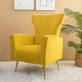 Velvet Accent Chair, Wingback Arm Chair with Gold Legs, Upholstered Single Sofa for Living Room Bedroom W561P188665