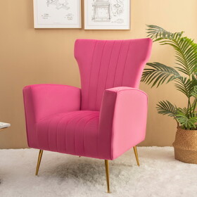 Velvet Accent Chair, Wingback Arm Chair with Gold Legs, Upholstered Single Sofa for Living Room Bedroom W561P188669